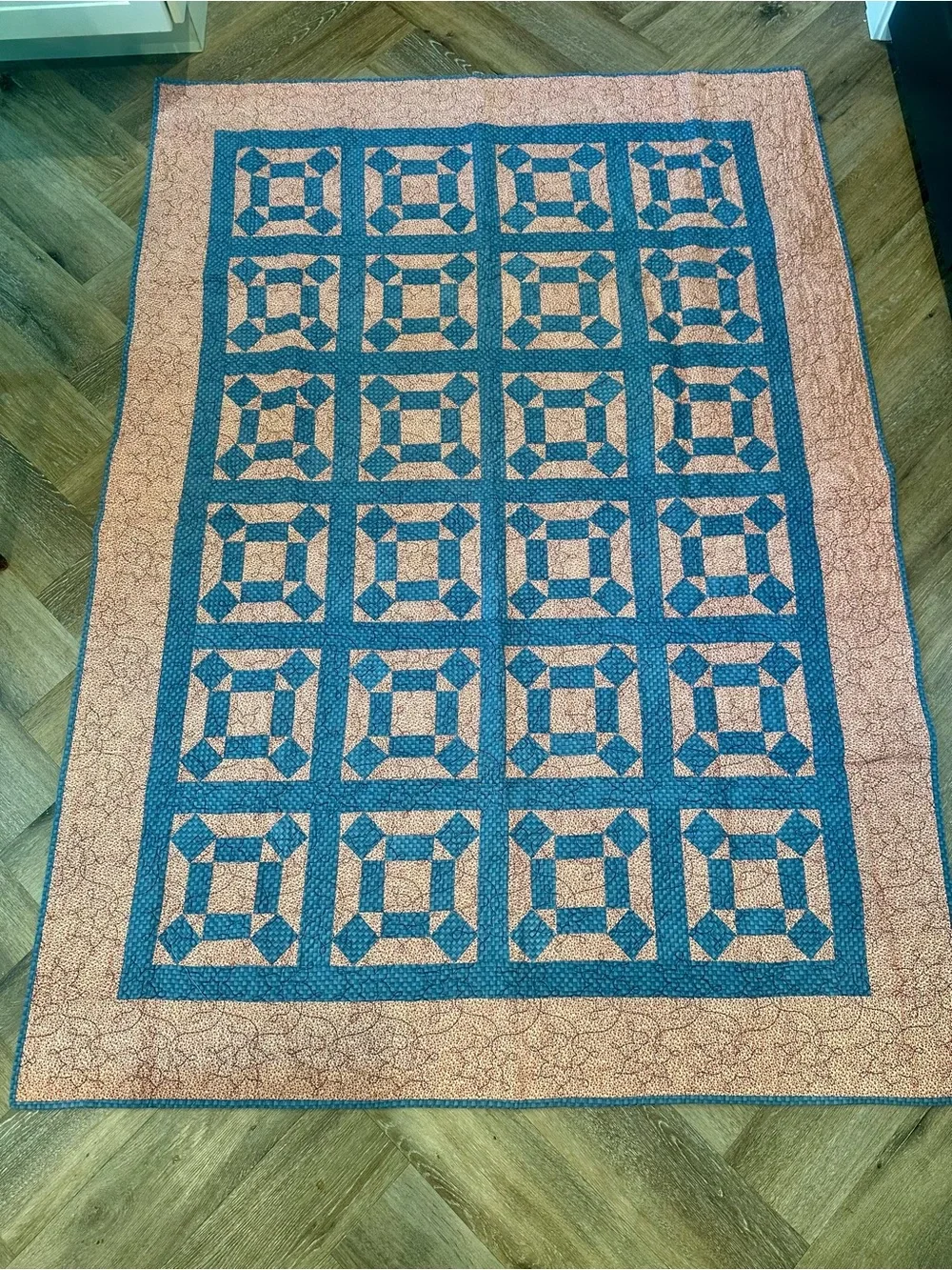 Blue and red Patchwork Quilt -handmade